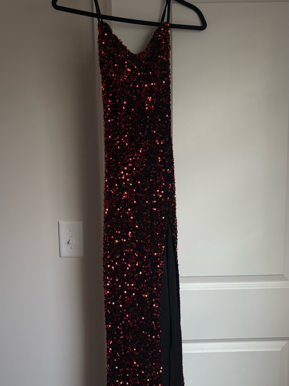 Fashion Nova Red Sequin Maxi Dress with Side Slit